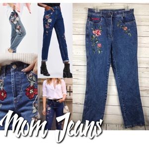 Vintage High Waist Floral Dark Mom Jeans